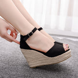 10 Cm Fish Mouth Water Table Heel Sandals Large-Size Sandals Bohimia Fish Mouth Sandals Hemp Rope Heel Sandals HZ0115