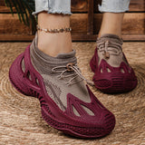 Couple Shoes 2025 Autumn Flying Mesh Shoes Sneakers Thick-Soled Coconut Breathable Lazy Casual Socks Shoes HZ0115