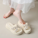 Daily High-Level Pearl Slippers Women's Summer Net Red Explosion Wearing Small Fragrant Wind Thick-Bottomed Drag Fashion Cool Slippers HZ0115