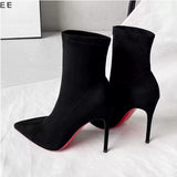 New Sense Of Apricot Pointed And Velvet Thin Boots Short Boots Korean Version Design Autumn And Winter High Hedging Socks Boots HZ0115