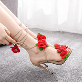 11 Cm Rose Flowers High Heel Sandals Large Size Hollow Strap Sandals Fashion Elegant Fish-Mouthed Sandals HZ0115