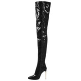 Xiyin Winter New Sexy Pointed Side Zipper Patent Skin Fine High Heel Knee Boots Large Size Leather Boots HZ0115