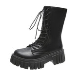 Martin Boots Women's New Autumn British Wind Thick Bottom Leisure Strap Mid-Sleeve Boots High With Net Red Boots HZ0115