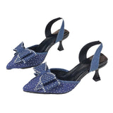 High-Heeled Women 2025 Fine Heel Tip Hollow Water Drill Bow Bow Large-Size Sandals HZ0115
