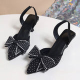 High-Heeled Women 2025 Fine Heel Tip Hollow Water Drill Bow Bow Large-Size Sandals HZ0115
