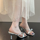 High-Value Bows With High Heels New Summer Wear European-Style Fairy Style Elegant Square Fine Sandals HZ0115