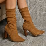 Velvet In The Boots Women's 2025 Autumn And Winter New High-Heeled Sharp-Headed Folding Pile Boots Large-Size Coarse And Fashion Boots HZ0115