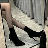 Fine And Elastic Boots Boots Short Boots Black Red Background French Fashion Tip High With The New Thin Boots HZ0115