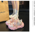 2025 Spring And Summer Tire Bottom Old Dad Shoes Women's Net Air Breathable Pink Casual Sneakers Thick-Soled Small White Shoes Tide HZ0115