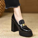 Paint Leather Fashion Thick-Soled Waterproof Table Single Shoes Spring Women's New Small Height Temperament Coarse Heel Shoes HZ0115