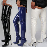 Xiyin Winter New Sexy Pointed Side Zipper Patent Skin Fine High Heel Knee Boots Large Size Leather Boots HZ0115