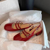 Mary Jane Shoes Women's French Retro Small Red Shoes In The Summer Of 2025 New Double Buckle Shallow Mouth Coarse Single Shoes HZ0115