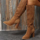 2025 New Large-Size Female Boots Coarse And Velvet Over The Knee Brown Round Head Long-Sleeve Boots HZ0115
