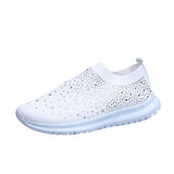 2025 Large-Size With Diamond Flying Sneakers New Net Shoes Women's Shoes Low-Heeled Mesh Sports Casual Shoes HZ0115