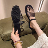 Daily Simple Word With Round Head Flat-Bottom Cool Slippers Summer New Design Feel Mesh Woven Hollow Bunhead HZ0115