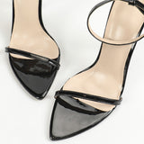 Lady With Ankle With Ankle-Tip Tip-Skinned High-Heeled Sandals Patent Leather Black High Heels HZ0115