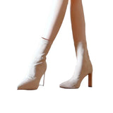 Female Skinny Boots Female Elasticity Thin Hips With High-Heeling Velvet Short Boots Autumn And Winter Elastic Single Boots Plus Velvet Tips HZ0115