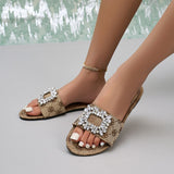 2025 Spring And Autumn New Large-Size Type Flat Bottom Water Drill Fashion One Foot Lazy Slipper Woman HZ0115