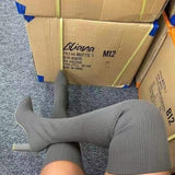 Autumn And Winter Sharp Head Thick And Knitted Knee Boots Women Large Size Elastic Wool Socks Long Boots HZ0115