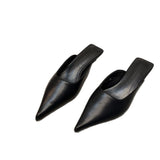 Bag Head Half Slippers Women's Summer With Black Pointed Thin Heel Women's Shoes Try On Fashion Light Luxury Slippers Large Code HZ0115