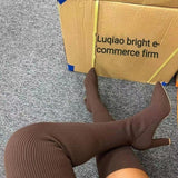 Autumn And Winter Sharp Head Thick And Knitted Knee Boots Women Large Size Elastic Wool Socks Long Boots HZ0115