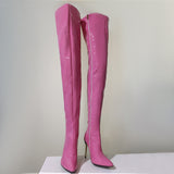 Xiyin Winter New Sexy Pointed Side Zipper Patent Skin Fine High Heel Knee Boots Large Size Leather Boots HZ0115