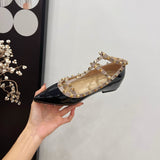 French Temperament V Home Rivet Tip For A Long Time Standing Not Tired Single Shoes New Sexy Patent Leather T-Shaped Buckle With Lazy Shoes HZ0115