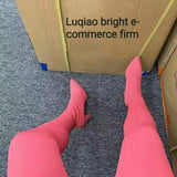 Autumn And Winter Sharp Head Thick And Knitted Knee Boots Women Large Size Elastic Wool Socks Long Boots HZ0115