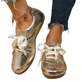 Large-Size Patchy Fork Women's Spring And Autumn New Flat-Bottomed Retro Front-Lace Sneakers HZ0115