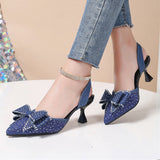 High-Heeled Women 2025 Fine Heel Tip Hollow Water Drill Bow Bow Large-Size Sandals HZ0115