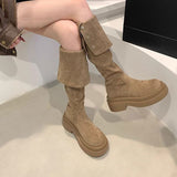 Belt Buckle Thin Boots Women Autumn And Winter New Thick And Long Boots Two Handsome Casual Knight Boots HZ0115