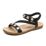 Roman Sandals Women's Summer 2025 New Bohemian National Wind Weaving Flower Size Flat Sandals HZ0115