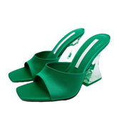 High-Hee Slippers Women's 2025 Summer New Square Head Thick And One-Word Fashion Wearing Large-Size Cold Slippers HZ0115