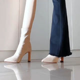 Female Skinny Boots Female Elasticity Thin Hips With High-Heeling Velvet Short Boots Autumn And Winter Elastic Single Boots Plus Velvet Tips HZ0115