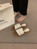 Small Design Sense Retro Square Toe Flat-Bottom Slippers Women Wearing Fairy Wind Seaside Resort Beach Cool HZ0115