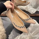Oceanous High-Grade Niche Design Flat Shoes Spring And Summer Net Red New Set Legs Long Pointed Light Bean Bean Shoes HZ0115