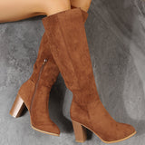 2025 New Large-Size Female Boots Coarse And Velvet Over The Knee Brown Round Head Long-Sleeve Boots HZ0115