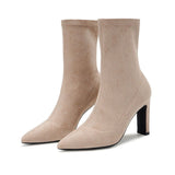 Female Skinny Boots Female Elasticity Thin Hips With High-Heeling Velvet Short Boots Autumn And Winter Elastic Single Boots Plus Velvet Tips HZ0115