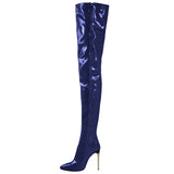 Xiyin Winter New Sexy Pointed Side Zipper Patent Skin Fine High Heel Knee Boots Large Size Leather Boots HZ0115
