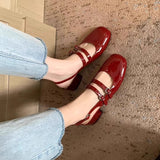 Mary Jane Shoes Women's French Retro Small Red Shoes In The Summer Of 2025 New Double Buckle Shallow Mouth Coarse Single Shoes HZ0115
