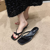 20025 Summer New Large-Size Toe Square Bow Bow Fine Heel Heel Cold Slippers HZ0115