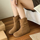 Folded Rad Pile High Value Round-Headed Sleeve Street Boots 2025 Boots Retro Year New Beauty Brown HZ0115