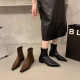 Small Minimalist Tips With Short Boots With Short Boots Lychee Lines Flat-Bottom Thin Boots Casual Martin Boots French Elegant Short Boots HZ0115