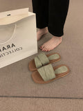 Small Design Sense Retro Square Toe Flat-Bottom Slippers Women Wearing Fairy Wind Seaside Resort Beach Cool HZ0115