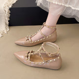 French Temperament V Home Rivet Tip For A Long Time Standing Not Tired Single Shoes New Sexy Patent Leather T-Shaped Buckle With Lazy Shoes HZ0115