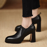 High-Heeled Women 2025 Spring And Autumn New Deep Mouth Round Head Single Shoes Coarse Heel Professional Work Shoes Soft Soles Comfortable Small Leather Shoes HZ0115
