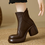7 Cm ~ 2025 Autumn And Winter New Fashion Small Leather Boots Women Round Head Zipper Thick Bottom Height Fashion Short Boots HZ0115