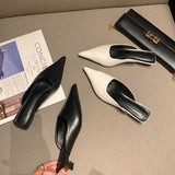 Bag Head Half Slippers Women's Summer With Black Pointed Thin Heel Women's Shoes Try On Fashion Light Luxury Slippers Large Code HZ0115