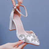 10 Cm Thick Heel Tip Single Shoe Large-Size Coarse Sandals Water Drill Wedding Shoes Women White Wedding Shoes HZ0115