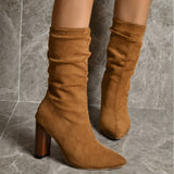 Velvet In The Boots Women's 2025 Autumn And Winter New High-Heeled Sharp-Headed Folding Pile Boots Large-Size Coarse And Fashion Boots HZ0115